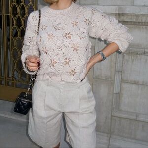 CURRENT AIR 3D FLORAL CROCHET SWEATER